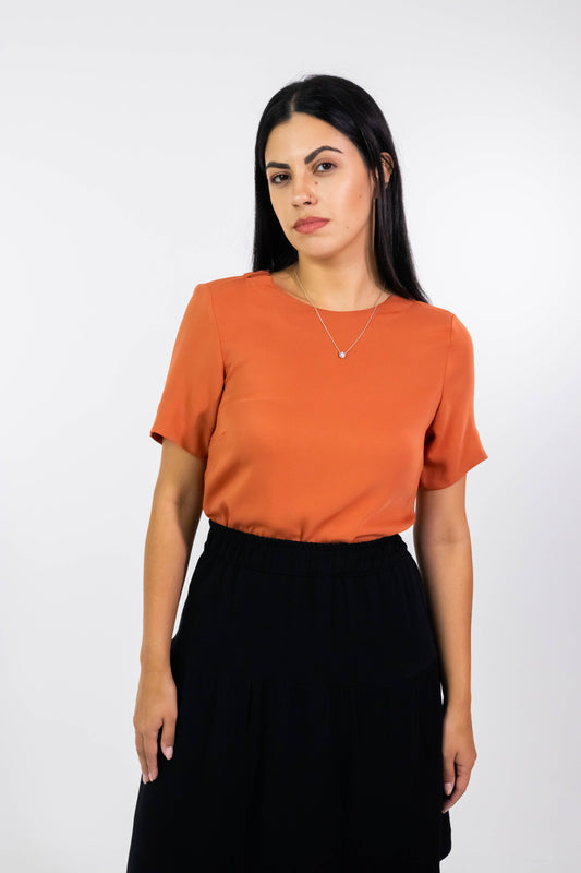 Blusa Karin Terracota Crepe de Seda