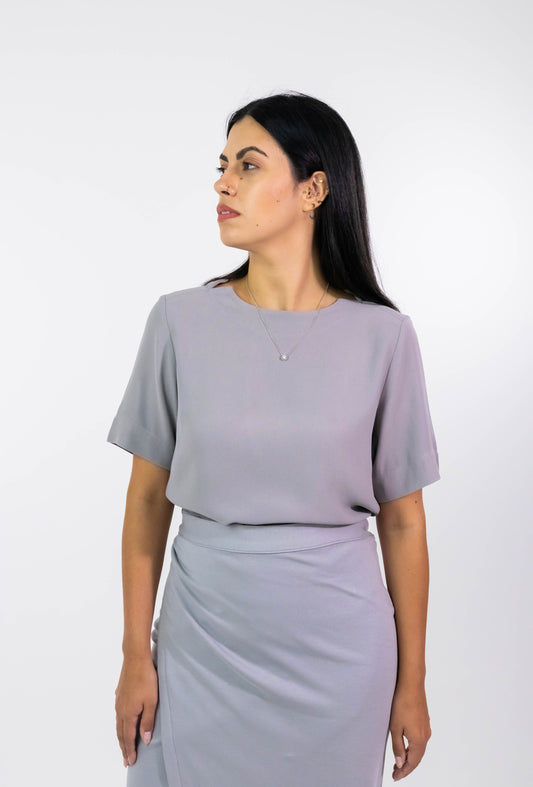 Blusa Karin Gray Crepe de Seda